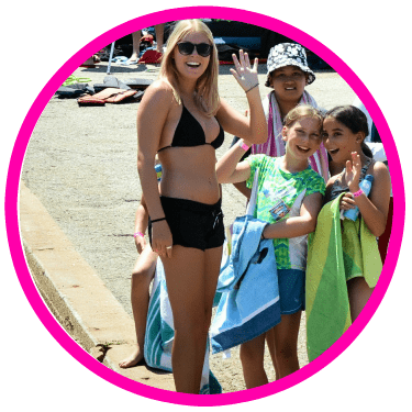 Camp counselor with kids at Castaic Lake