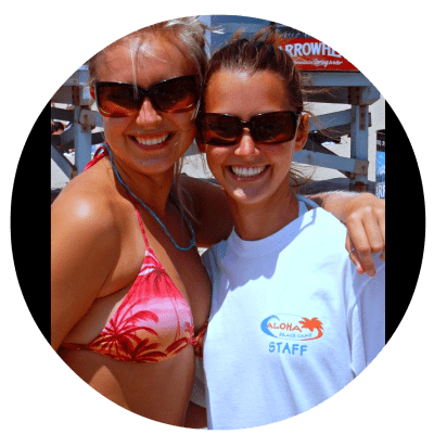 Two female Aloha Beach Camp counselors.