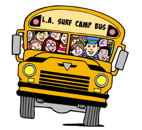 L.A. Surf Camp bus cartoon graphic.