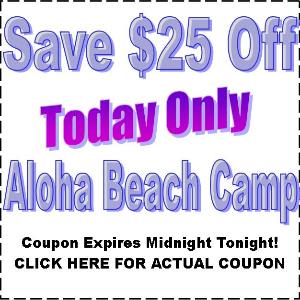 $25 coupon to save money at Aloha Beach Camp.